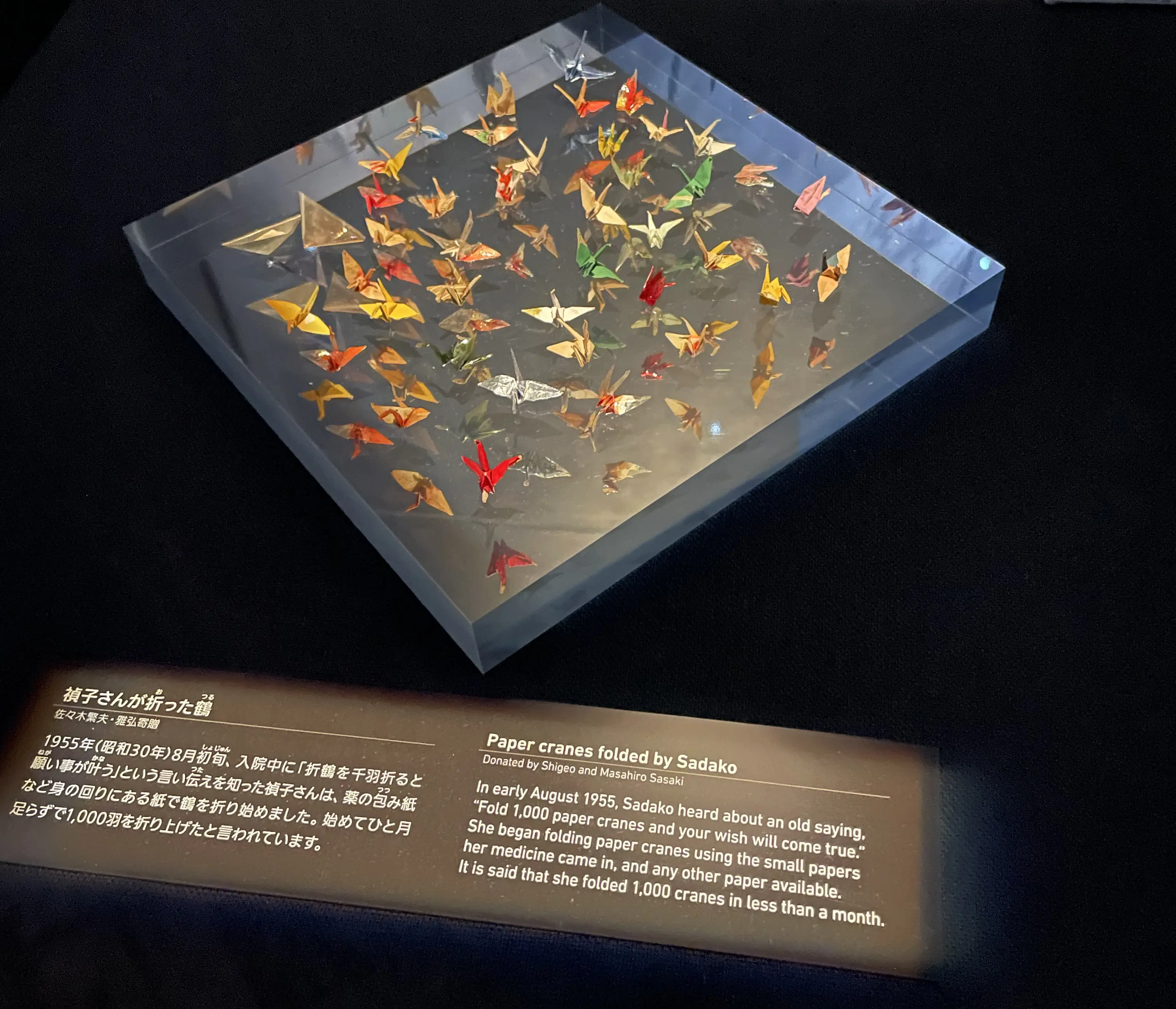 Sadako's paper cranes at Hiroshima Peace Memorial Museum.