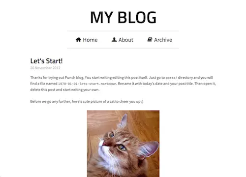 Screenshot of default Punch blog template